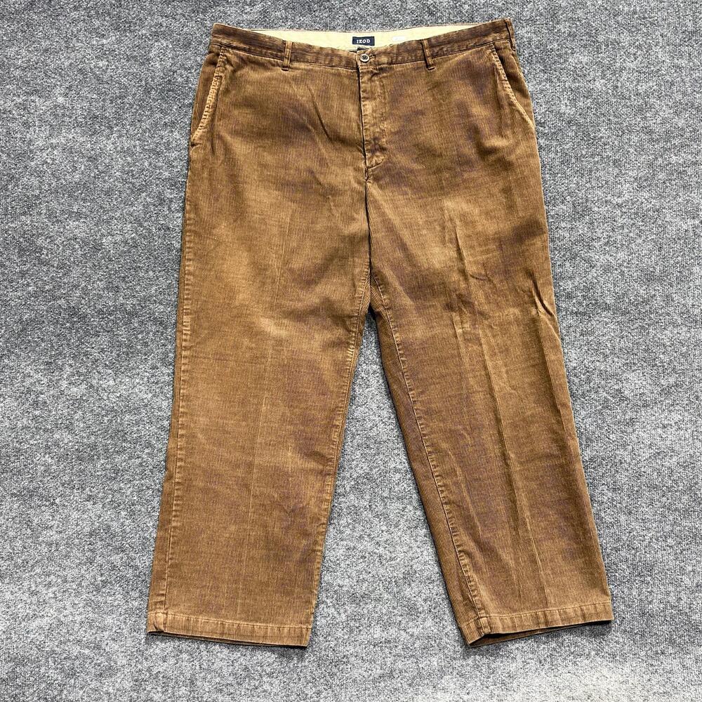IZOD Pants Mens 41x29.5 Brown Corduroy Flat Front Straight Leg Chino Casual